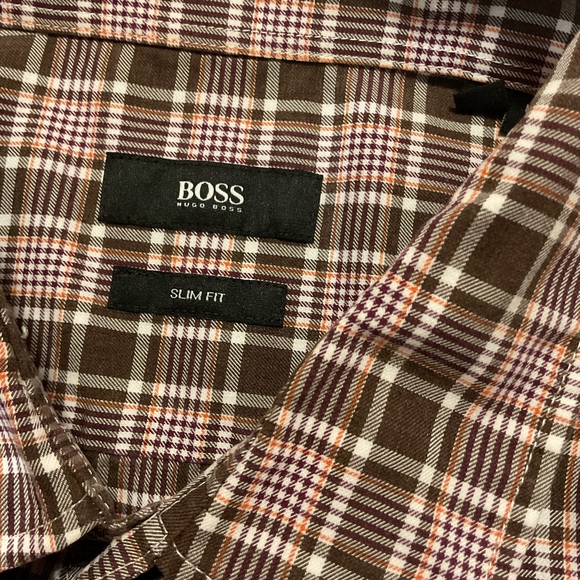 Hugo Boss Men’s Slim Fit Plaid Button Up Shirt Brown Long Sleeve - Picture 8 of 11